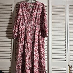 Floral Midi Dress - Soft V-Neck, Button Front